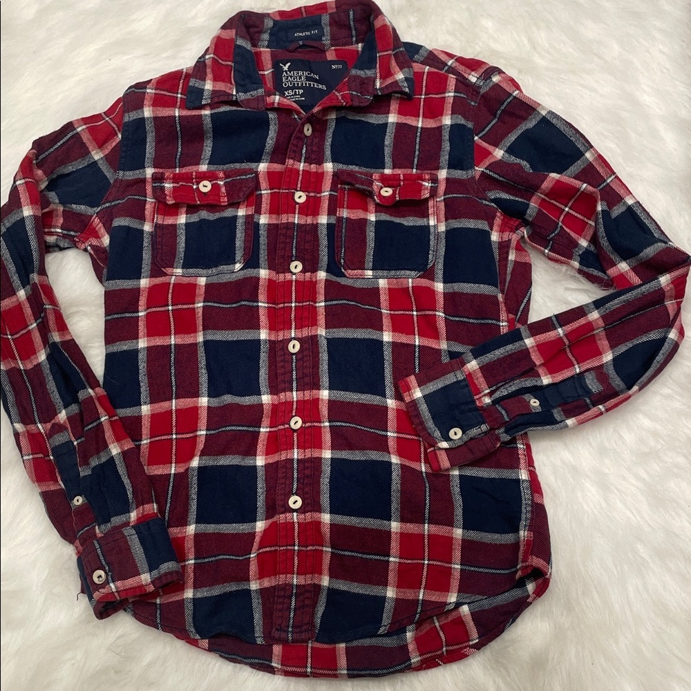 Red and Blue Plaid Button-Up Shirt